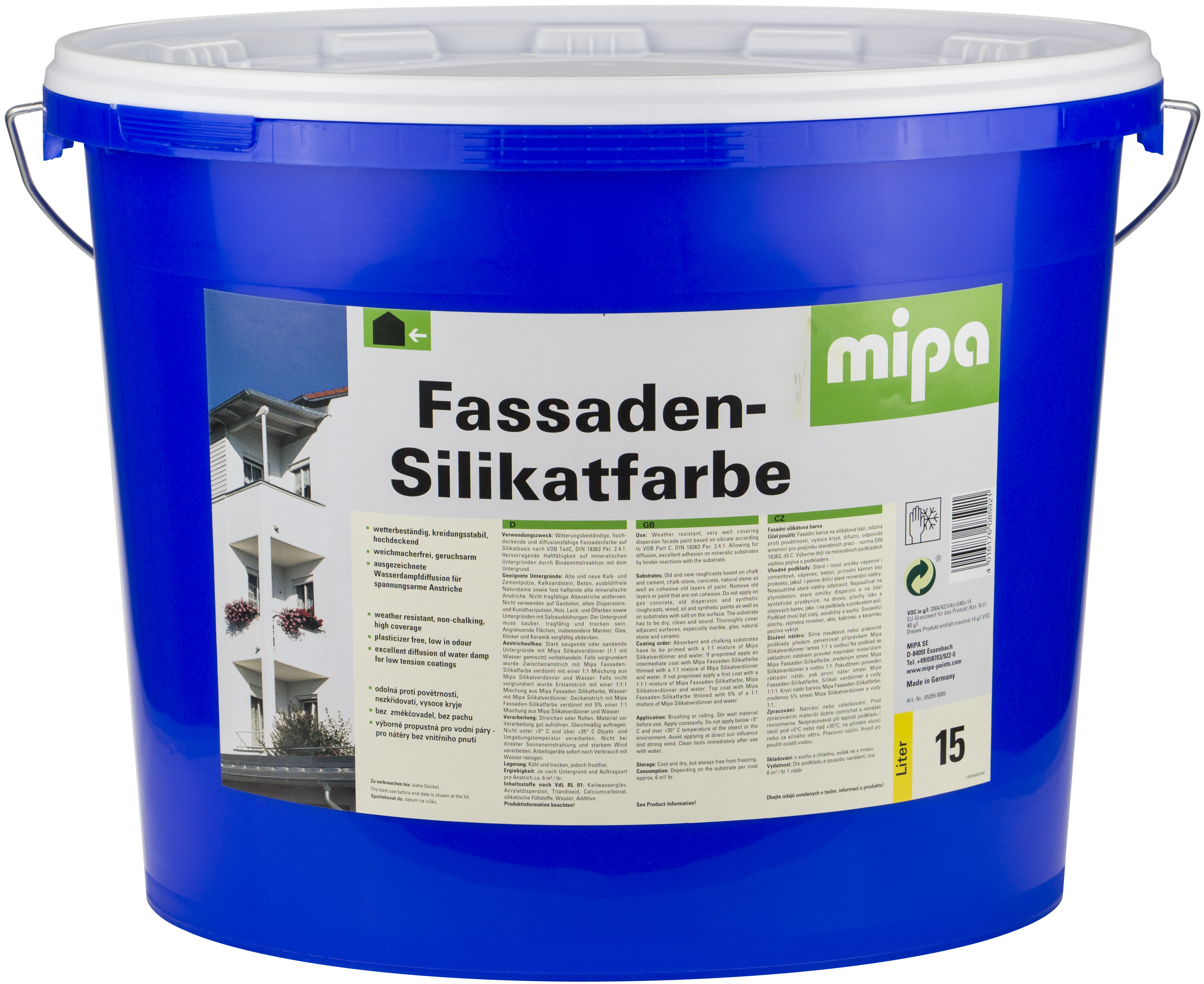 Mipa Fassaden-Silikatfarbe, weiß 10 Liter