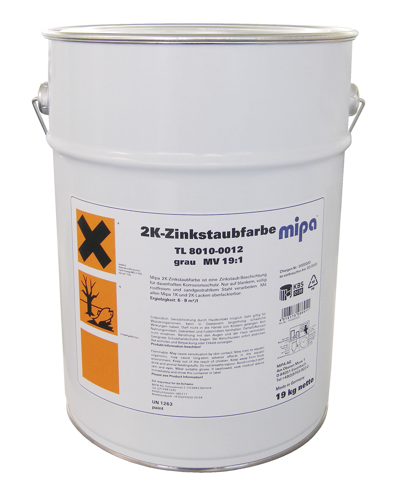 Mipa 2K-Zinkstaubfarbe, 19 kg netto MV 19:1 nach Gewicht